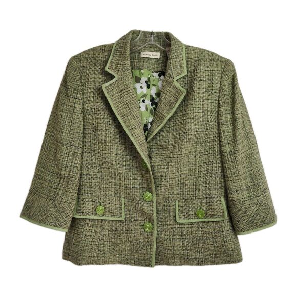 Amanda Smith 100% Silk Skirt Suit Women's 10 Green Single-Breasted 3/4-Sleeve - Picture 7 of 14